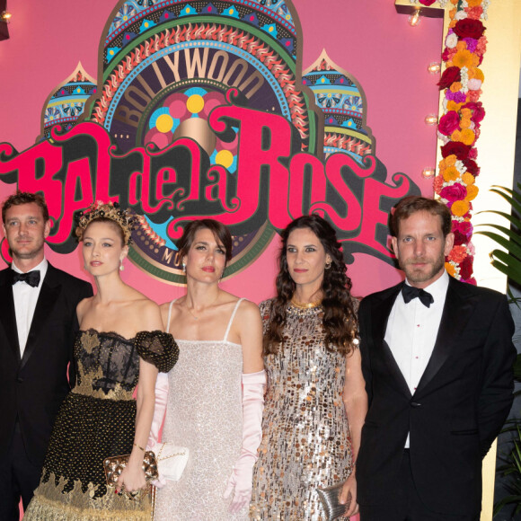 La Princesse Alexandra de Hanovre et son compagnon Ben Sylvester Strautmann, Pierre Casiraghi, Beatrice Borromeo, Charlotte Casiraghi, Tatiana Santo Domingo et Andrea Casiraghi - Arrivée de la famille princière au Bal de la Rose 2023 sur le thème "Bollywood" à la salle des étoiles à Monaco le 25 mars 2023. © Olivier Huitel / Pool / Bestimage 