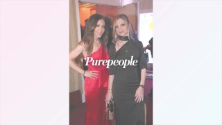 Fabienne Carat sublime dans une robe rouge asymétrique, soirée de gala avec sa soeur Carole