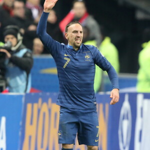 Franck Ribery - L'equipe de France de football s'est qualifiee pour la prochaine Coupe du Monde au Bresil en battant l'Ukraine 3 a 0 au Stade de France en match de barrage a Saint-denis le 19 novembre 2013.