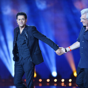 Exclusif - Jamel Debbouze et Michel Boujenah lors de la soirée du grand gala du "Marrakech du Rire 2022" pour la 10ème édition au palais El Badiî à Marrakech, Maroc, le 18 juin 2022. © Rachid Bellak/Bestimage