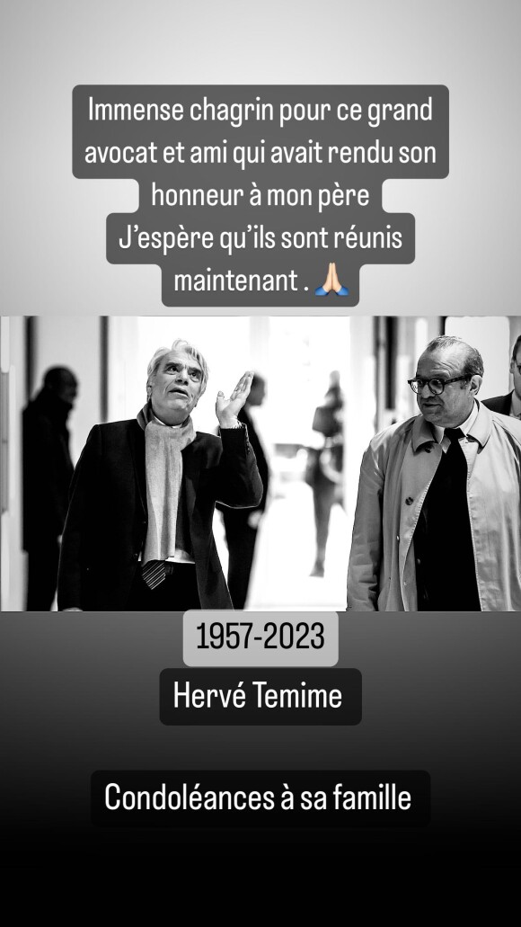 Post de Sophie Tapie en hommage à maître Hervé Temime