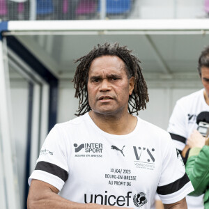 Christian Karembeu lors du match de football caritatif pour l'UNICEF opposant la Team Unicef face à la Team Bourg-en-Bresse au stade Jean Laville à Bourg-en-Bresse, France, le 10 avril 2023. L'UNICEF a récolté 10 000€ devant plus de 4000 spectateurs.© Pierre Perusseau/Bestimage