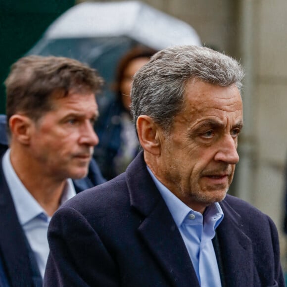 Nicolas Sarkozy - Obsèques de l'avocat Hervé Temime au cimetière du Montparnasse à Paris, le 14 avril 2023. © Clovis-Jacovides/Bestimage