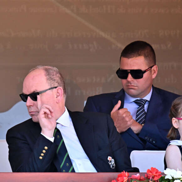 Le prince Albert II de Monaco, le prince héréditaire Jacques et la princesse Gabriella, Sean Wittstock avec sa femme Chantell Violet Serfontein, Gareth Wittstock - La famille princière de Monaco assiste à la finale homme du tournoi Rolex Monte Carlo Masters 2023 à Roquebrune-Cap-Martinle 16 avril 2023. En s'imposant devant Holger Rune (5-7, 6-2, 7-5), Andrey Rublev a décroché son tout premier Masters 1000. © Bruno Bebert/Bestimage  No Tabloids - The princely family of Monaco attends the men's final of the Rolex Monte Carlo Masters 2023 tournament in Roquebrune-Cap-Martin on April 16, 2023. By winning ahead of Holger Rune (5-7, 6-2, 7-5), Andrey Rublev won his very first Masters 100