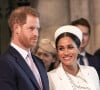 Meghan Markle ne sera pas non plus présente au couronnement de Charles III prévu le 6 mai 
Le prince Harry, duc de Sussex, et Meghan Markle, duchesse de Sussex, enceinte, - La famille royale britannique à la messe en l'honneur de la journée du Commonwealth à l'abbaye de Westminster à Londres, Royaume Uni, le 11 mars 2019. 