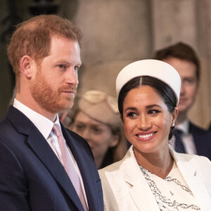 Meghan Markle ne sera pas non plus présente au couronnement de Charles III prévu le 6 mai 
Le prince Harry, duc de Sussex, et Meghan Markle, duchesse de Sussex, enceinte, - La famille royale britannique à la messe en l'honneur de la journée du Commonwealth à l'abbaye de Westminster à Londres, Royaume Uni, le 11 mars 2019. 