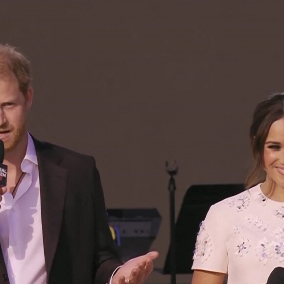 Capture d'écran de l'intervention du Prince Harry et sa femme Meghan Markle pendant le concert "Global Citizen Live" à New York City, New York, etats-Unis, le 26 septembre 2021. 