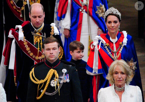Le prince William, prince de Galles, et Catherine (Kate) Middleton, princesse de Galles, Le prince Louis de Galles - Les invités à la cérémonie de couronnement du roi d'Angleterre à l'abbaye de Westminster de Londres, Royaume Uni, le 6 mai 2023. 