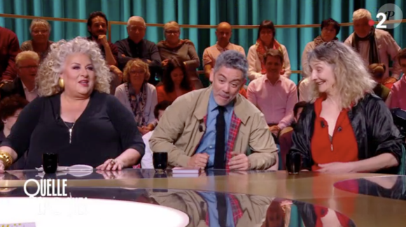 Marianne James, Manu Payet et Corinne Masiero dans "Quelle Epoque !" sur France 2, le 6 mai 2023.
