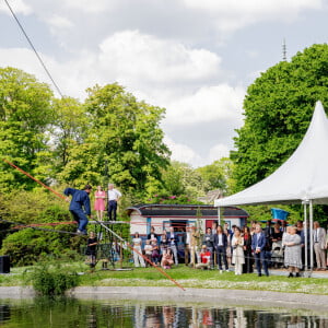 La reine Mathilde et le roi Philippe de Belgique, le prince Gabriel, le prince Emmanuel et la princesse Eleonore - La famille royale Belge à l'occasion des 10 ans de royauté du roi Philippe assiste à une garden-party au domaine royal du château de Laeken avec 600 Belges de tout le pays le 13 mai 2023.