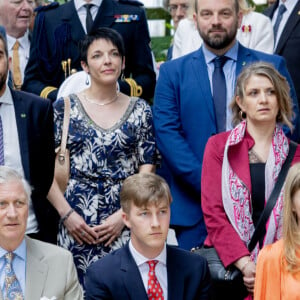 La reine Mathilde et le roi Philippe de Belgique, le prince Gabriel, le prince Emmanuel et la princesse Eleonore - La famille royale Belge à l'occasion des 10 ans de royauté du roi Philippe assiste à une garden-party au domaine royal du château de Laeken avec 600 Belges de tout le pays le 13 mai 2023.