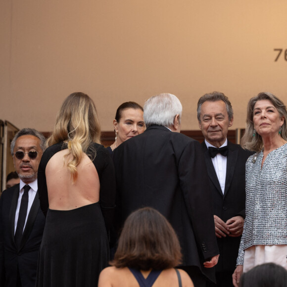 Carole Bouquet, Michel Denisot, la princesse Caroline de Hanovre, Charlotte Casiraghi et Dimitri Rassam, Thomas Langmann - Montée des marches du film " Killers of the flower moon " lors du 76ème Festival International du Film de Cannes, au Palais des Festivals à Cannes. Le 20 mai 2023 © Olivier Borde / Bestimage 