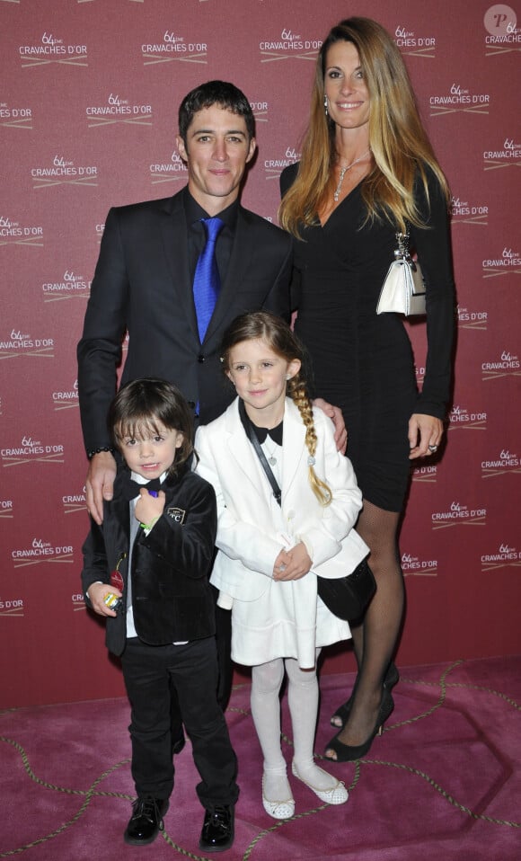 Christophe Soumillon, Sophie Thalmann et leur enfants Charlie et Mika - 64eme Ceremonie des Cravaches d' Or au Theatre des Champs-Elysees a Paris le 3 avril 2013.