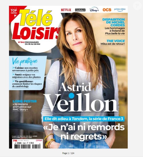 Astrid Veillon en couverture du magazine "Télé Loisirs".