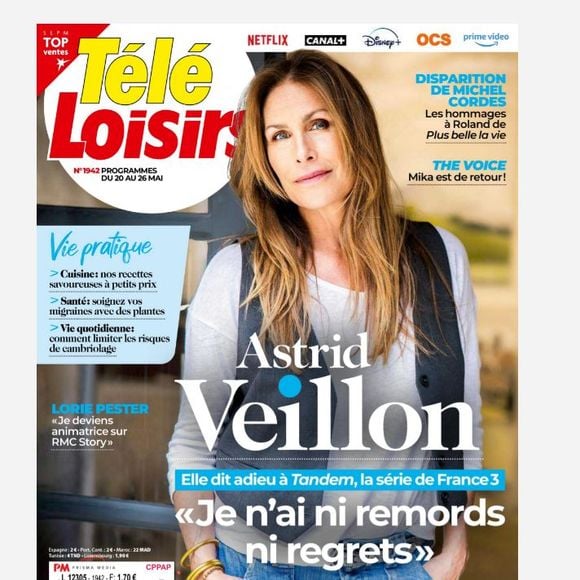 Astrid Veillon en couverture du magazine "Télé Loisirs".