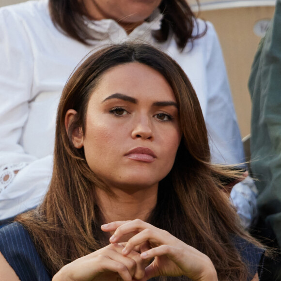 Diane Leyre (Miss France 2022) et un ami - Tribunes des internationaux de France de tennis Roland Garros à Paris le 5 juin 2023. © Cyril Moreau / Bestimage