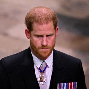 Le prince Harry, duc de Sussex lors de la cérémonie de couronnement du roi d'Angleterre à Londres, Royaume Uni, le 6 mai 2023.