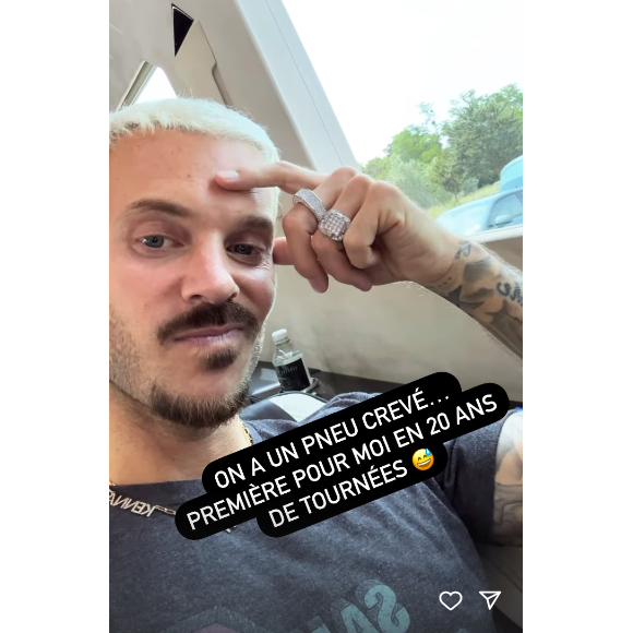 M. Pokora a crevé un pneu alors qu'il était en route pour une nouvelle date de sa tournée. Le 17 juin 2023.