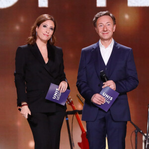 Exclusif - Léa Salamé, Stéphane Bern lors de l'émission "Unis face au séisme" à l'Olympia diffusée en direct sur France 2 le 14 mars 2023. © Christophe Clovis/ Cyril Moreau / Bestimage 