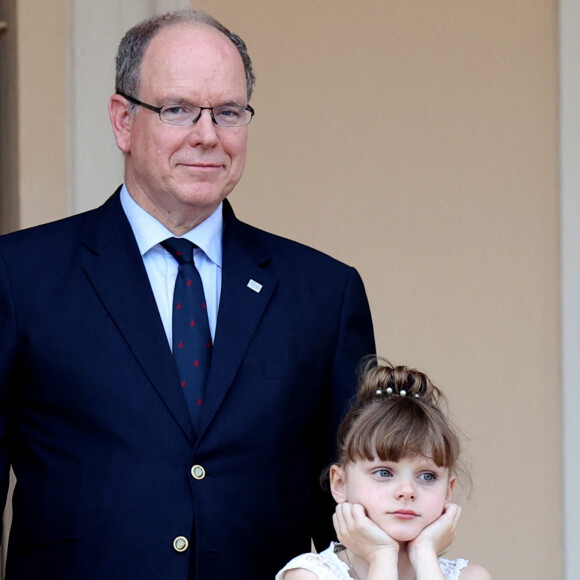 Le prince Albert II de Monaco, le prince héréditaire Jacques et la princesse Gabriella durant la célébration de la traditionnelle fête de la Saint Jean à Monaco le 23 juin 2023. © Claudia Albuquerque / Bestimage 