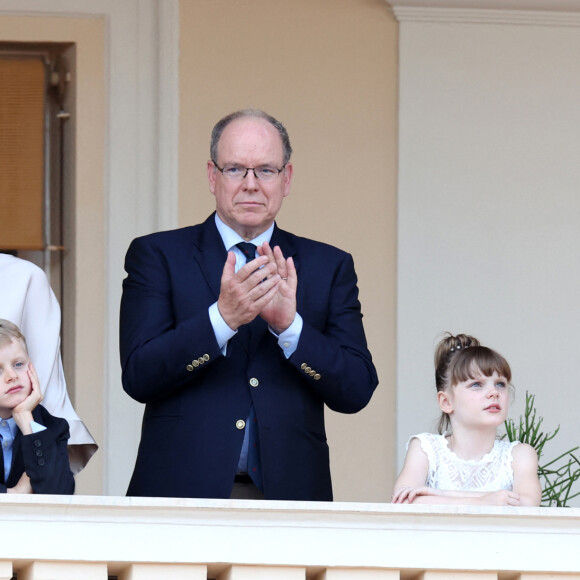 Le prince Albert II de Monaco, la princesse Charlene et leurs enfants, le prince héréditaire Jacques et la princesse Gabriella durant la célébration de la traditionnelle fête de la Saint Jean à Monaco le 23 juin 2023. © Claudia Albuquerque / Bestimage 