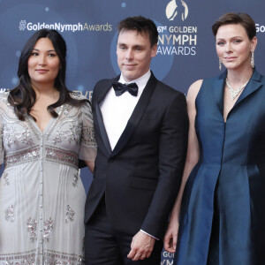 La princesse Charlene de Monaco avec Louis Ducruet et sa femme Marie - Photocall de la cérémonie de clôture du 62ème festival de télévision de Monte-Carlo le 20 juin 2023. © Denis Guignebourg / Bestimage 