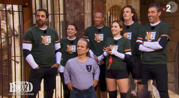 Nathalie Péchalat, Frédérick Bousquet, Anne Sila, Paul de Saint-Sernin, Yoann Huget et Robert Pirès forment une équipe dans "Fort Boyard". Émission du 1er juillet 2023, France 2