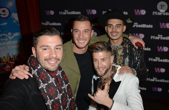 Kevin Guedj, Anthony Nacca, Greg et Paga (Anthony Paggini Neuron) à l'avant-première de la nouvelle saison de l'émission de télé-réalité "Les Marseillais Asian Tour" au cinéma Gaumont Champs-Elysées à Paris, France, le 13 février 2019. © Veeren/Bestimage