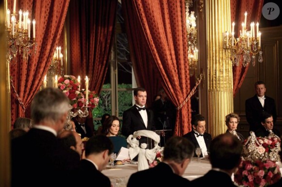 Nicolas Sarkozy et Carla Bruni au prestigieux dîner d'Etat, à l'Elysée. Ils ont reçu Dmitri Medvedev et son épouse Svetlana. 02/03/2010