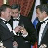 Nicolas Sarkozy et Dmitri Medvedev au prestigieux dîner d'Etat, à l'Elysée. 02/03/2010