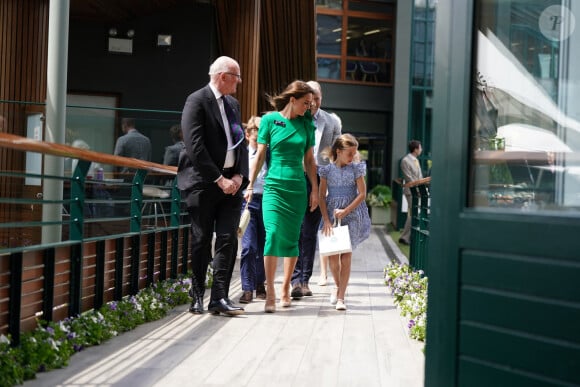 Le prince William, prince de Galles, et Catherine Middleton, princesse de Galles, avec leurs enfants le prince George de Galles, et la princesse Charlotte de Galles, arrivent pour assister à la finale homme du tournoi de Wimbledon 2023 à Londres, le 16 juillet 2023. ©Bestimage