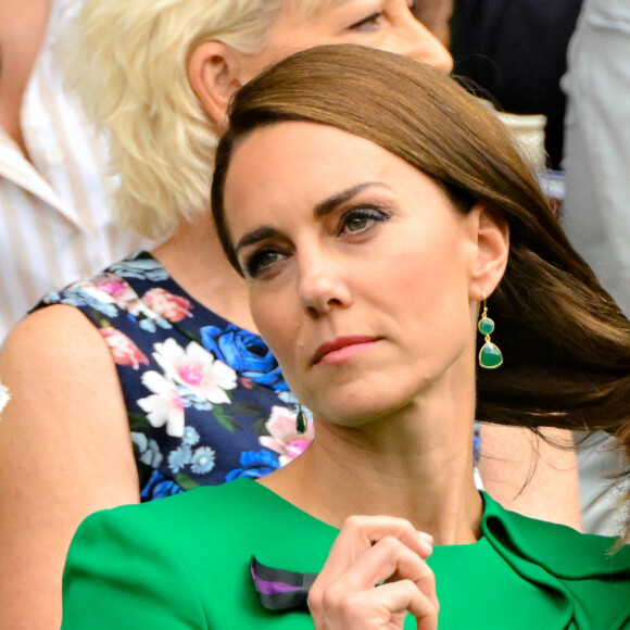 Kate Middleton, le prince William, le prince George, la princesse Charlotte de Galles - Finale simple Messieurs de Wimbledon 2023 (Victoire de Carlos Alcaraz contre Novak Djokovic). Londres, 16 juillet 2023.