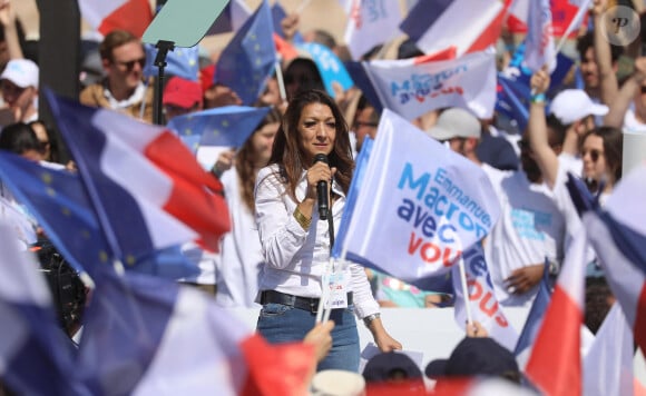 Sabrina Agresti-Roubache lors du meeting d'Emmanuel Macron, président de la République Française, candidat de La République En Marche (LREM) en lice pour le deuxième tour de l'élection présidentielle, dans le quartier du Pharo à Marseille, le 16 avril 2022. © Dominique Jacovides/Bestimage 