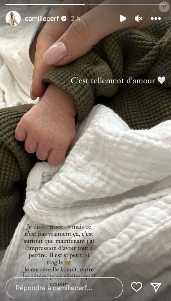 Camille Cerf prise de tristesse après la naissance de son fils Malo. Instagram