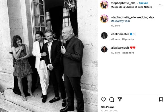 Estelle Denis et Jean-Michel Aphatie au mariage de deux proches et immortalisés par Stéphanie Aphatie sur Instagram.