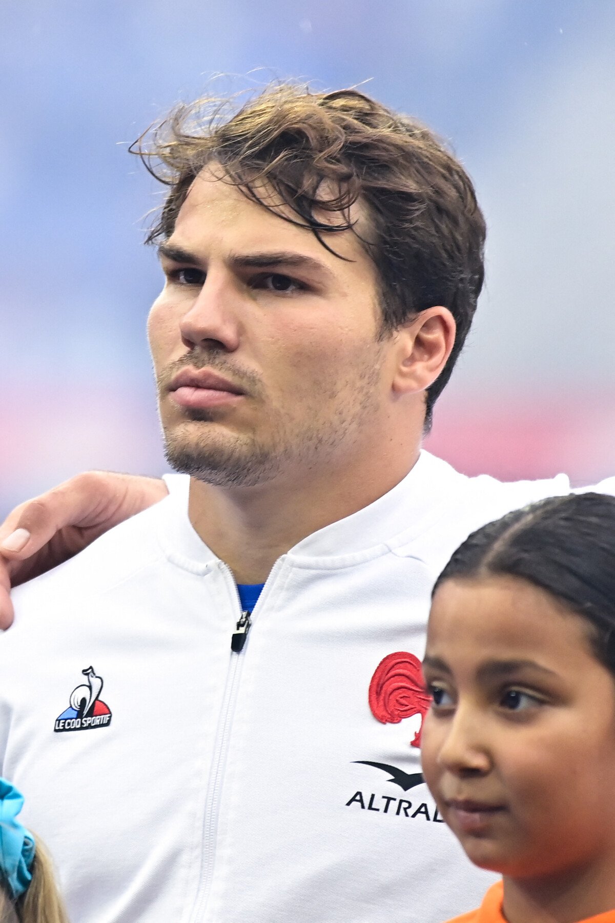 Photo : Portrait de Antoine Dupont ( 9 - France ) - - Rugby - Le XV de  France affrontait l'Australie (41-17) au Stade de France, pour sa dernière  rencontre de préparation