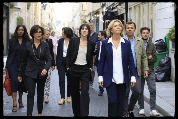 Exclusif - Rachida Dati, maire du 7ème arrondissement de Paris, Charlotte Gainsbourg, Valérie Pécresse, présidente du conseil régional d'Ile de France  lors de l'inauguration de la Maison Gainsbourg, rue de Verneuil à Paris le 14 septembre 2023. La maison ouvrira ses portes au public à partir du 20 septembre 2023.© Alain Guizard / Bestimage