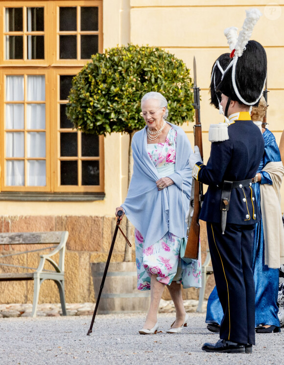 La reine Margrethe II de Danemark - Arrivées de la famille royale de Suède et des invités au théâtre du château de Drottningholm pour la représentation du Royal Opera Jubilee Theatre, à la veille de la célébration du 50ème anniversaire de l'accession au trône du roi C.Gustav. Le 14 septembre 2023 
