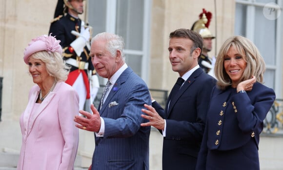 Camilla Parker Bowles, le roi Charles III, Emmanuel et Brigitte Macron - Le roi et la reine d'Angleterre reçus au palais de l'Elysée à Paris. Le 20 septembre 2023. © Moreau-Jacovides / Bestimage