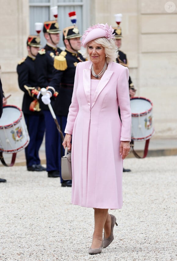 Camilla Parker Bowles - Le roi et la reine d'Angleterre reçus au palais de l'Elysée à Paris. Le 20 septembre 2023. © Moreau-Jacovides / Bestimage