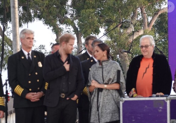Exclusif - Le prince Harry, duc de Sussex et Meghan Markle, duchesse de Sussex, remettent un prix honorifique à Kevin Costner lors de son gala de charité One805 Live, organisé sur son terrain de polo à Summerland près de Santa Barbara, le 22 septembre 2023.