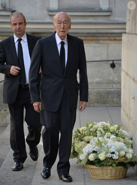 Exclusif - Valéry Giscard d'Estaing - Obsèques de Evelyne Prouvost-Berry, propriétaire du groupe Marie-Claire, en l'église Saint-Roch à Paris. Le 26 juillet 2017 