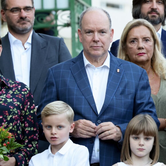 La princesse Charlene de Monaco, Le prince Albert II de Monaco, La princesse Gabriella de Monaco, comtesse de Carladès, Le prince Jacques de Monaco, marquis des Baux et Dimitri Rassam lors du traditionnel pique-nique "U Cavagnëtu" au parc Princesse Antoinette à Monaco le 9 septembre 2023. © Claudia Albuquerque / Bestimage 