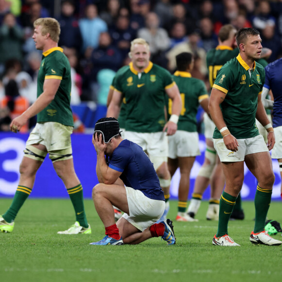 Antoine Dupont - Coupe du Monde de Rugby France 2023 - Match de quart de finale "France-Afrique du Sud (28-29)" au Stade de France à Saint-Denis le 15 octobre 2023. © © Moreau-Jacovides/Bestimage  Rugby World Cup France 2023 - Quarter-final match "France-South Africa (28-29)" at the Stade de France in Saint-Denis on October 15, 2023. 