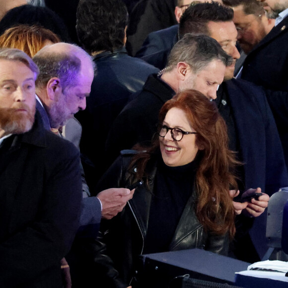 Eric Dupond-Moretti et Isabelle Boulay - Le président Emmanuel Macron prononce un discours au Champ de Mars le soir de sa victoire à l'élection présidentielle, le 24 avril 2022.