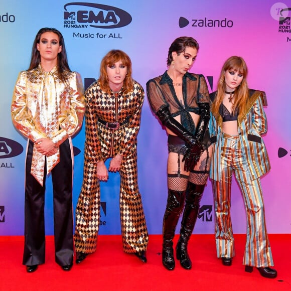 Maneskin au photocall des "MTV Europe Music Awards (EMA)" au Laszlo Papp Budapest Sports Arena. Budapest, le 14 novembre 2021. 