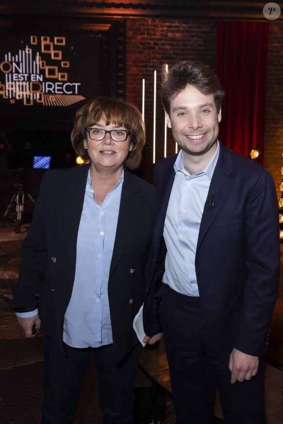 Exclusif - Nathalie Saint-Cricq et son fils Benjamin Duhamel - Enregistrement de l'émission "On Est En Direct (OEED)", présentée par L.Ruquier et L.Salamé, et diffusée en direct le 2 avril sur France 2 © Jack Tribeca / Bestimage