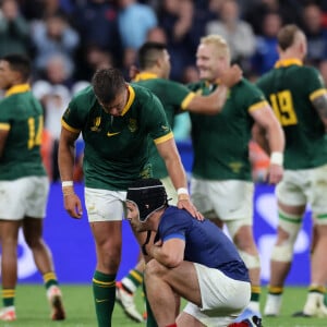 D'après une analyse, l'intelligence artificielle a noté 8 décisions arbitrales à l'encontre du XV de France !
 
Antoine Dupont - Coupe du Monde de Rugby France 2023 - Match de quart de finale "France-Afrique du Sud (28-29)" au Stade de France à Saint-Denis le 15 octobre 2023. © © Moreau-Jacovides/Bestimage