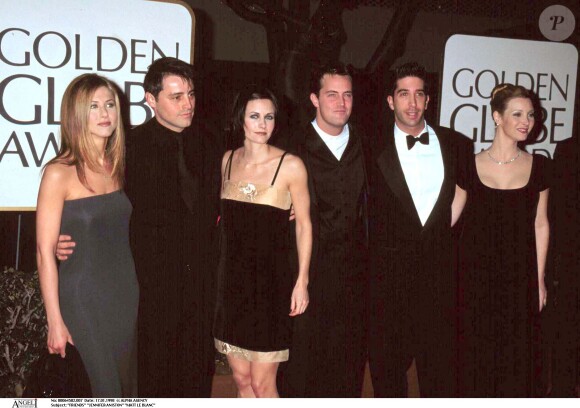 Jennifer Aniston, Matt LeBlanc, Courteney Cox, Matthew Perry, David Schwimmer, Lisa Kudrow lors des Golden Globes Awards en 1998