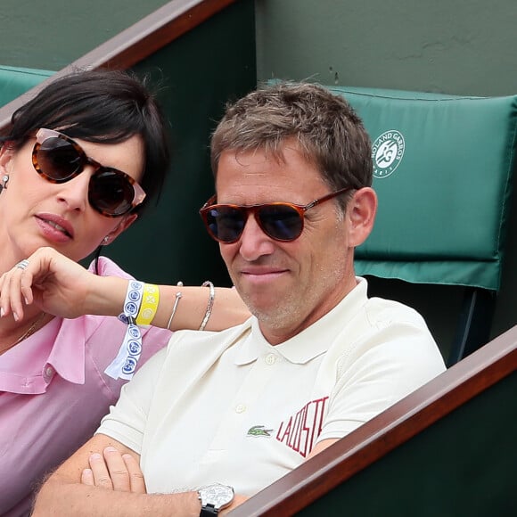 Exclusif - Géraldine Maillet et son compagnon Daniel Riolo dans les tribunes lors des Internationaux de France de Tennis de Roland-Garros à Paris, le 1er juin 2018. © Dominique Jacovides-Cyril Moreau / Bestimage